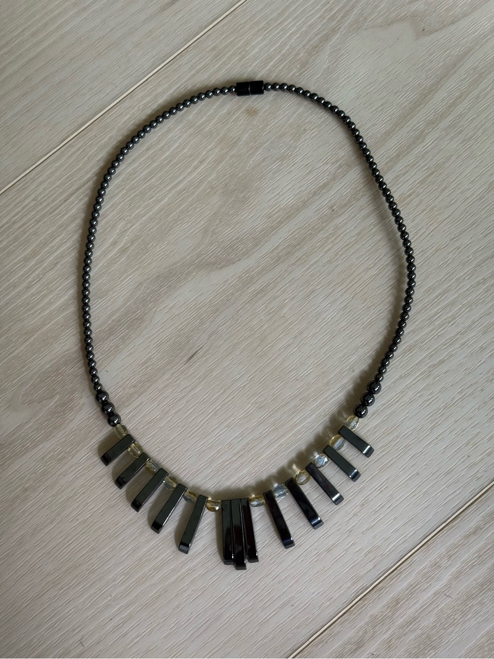 Black Hematite Bar Pendant Necklace Magnetic Clasp